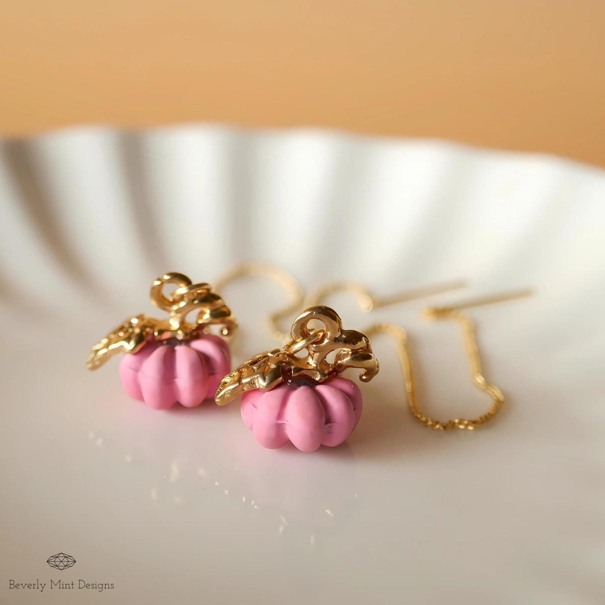Halloween Pumpkin Earrings, Cute Pink Pumpkin Earrings, Pink Earrings, Fun Halloween Accessories, Sensitive Ear & Clip-On Options