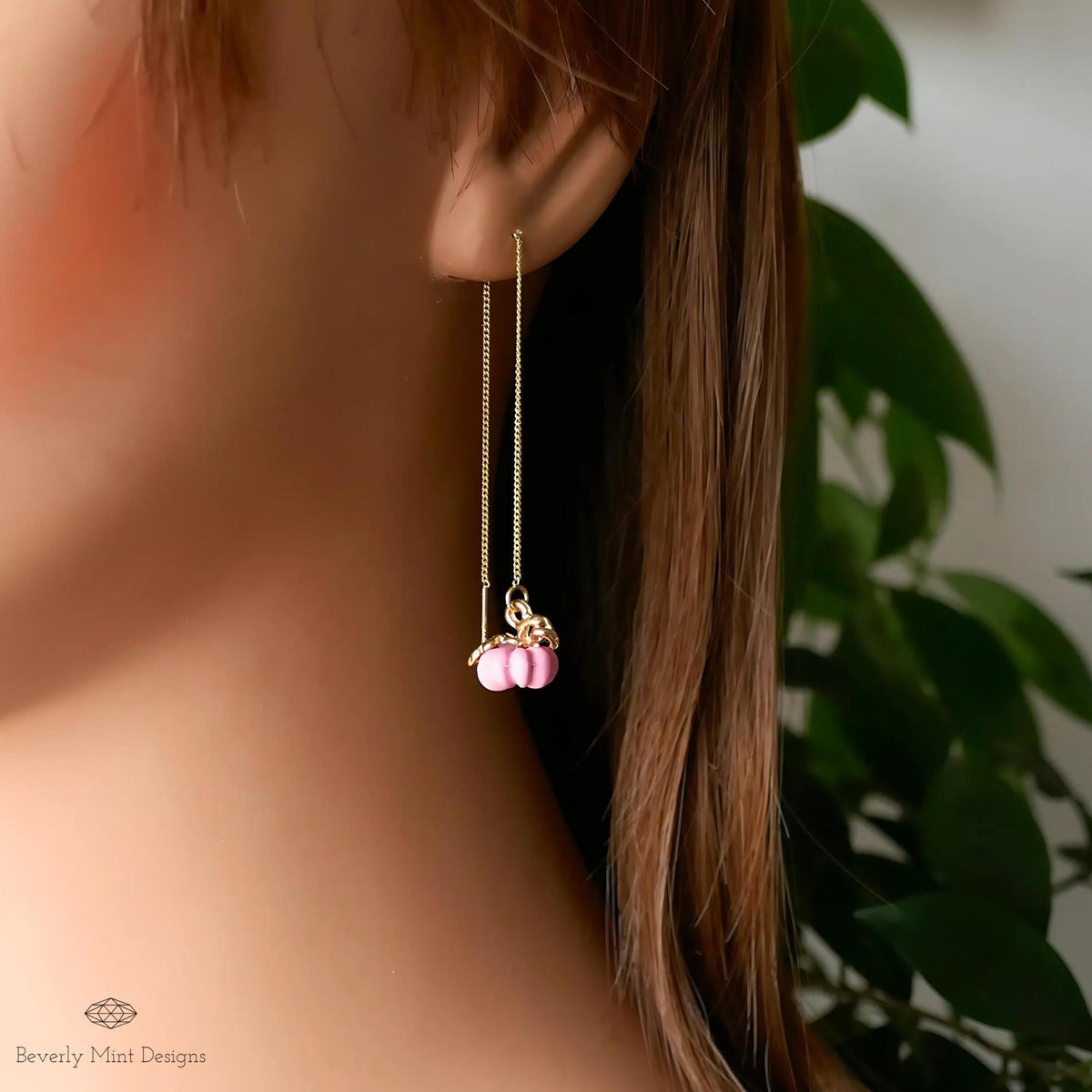 Halloween Pumpkin Earrings, Cute Pink Pumpkin Earrings, Pink Earrings, Fun Halloween Accessories, Sensitive Ear & Clip-On Options