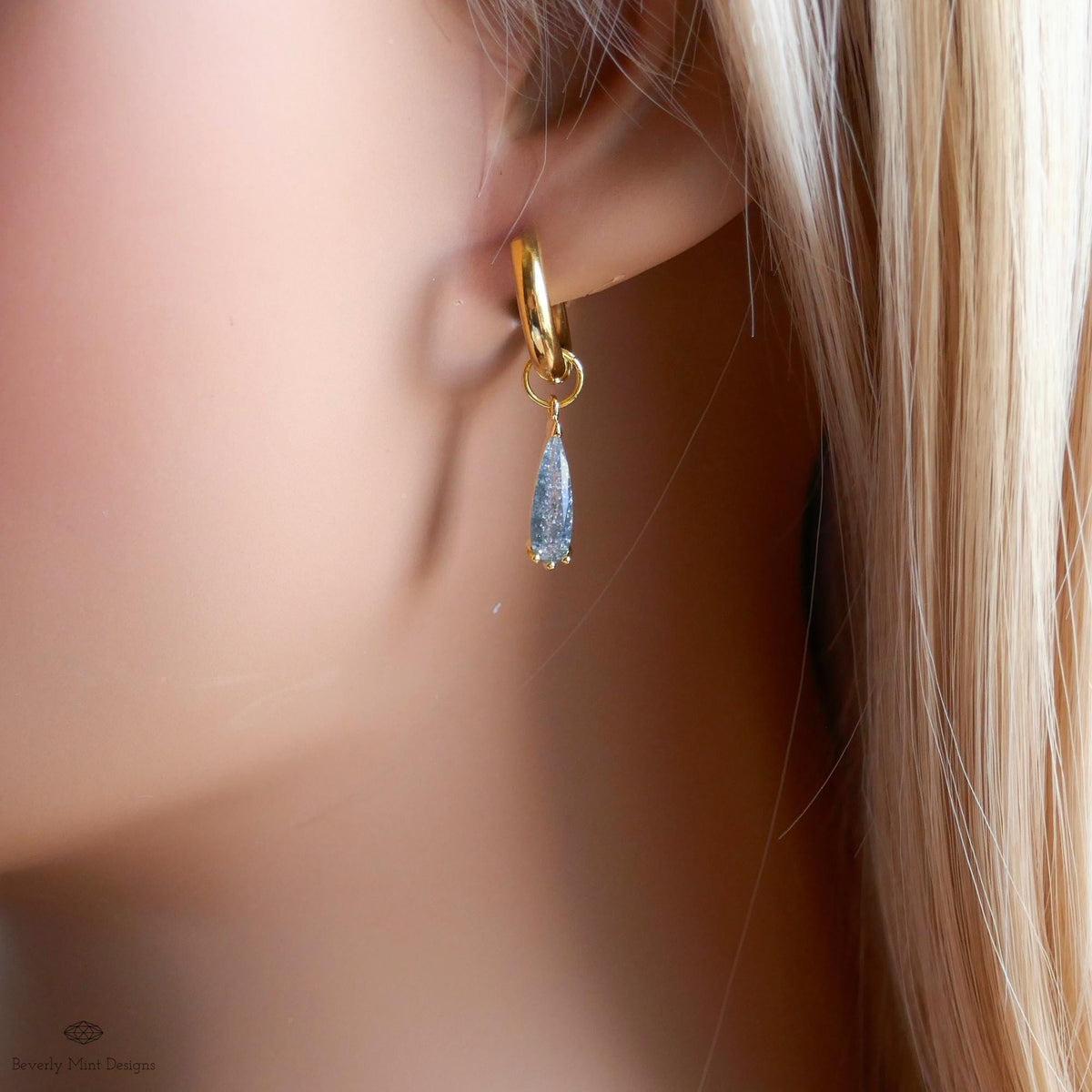 Teardrop Sparkle Gold Hoop Earrings, Gray Pastel Dangle Earrings Gold Drop Earrings