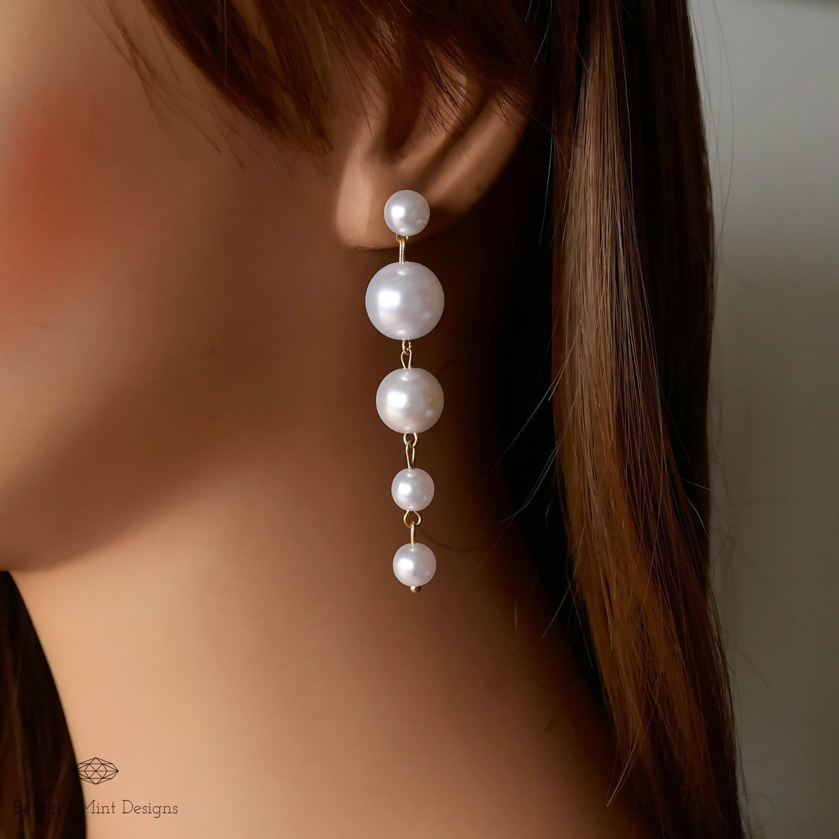 Elegant Pearl Dangle Earrings, Pearl Drop Earrings with Crystals, Bridal Jewelry, Wedding Gift, Statement Wedding Earrings