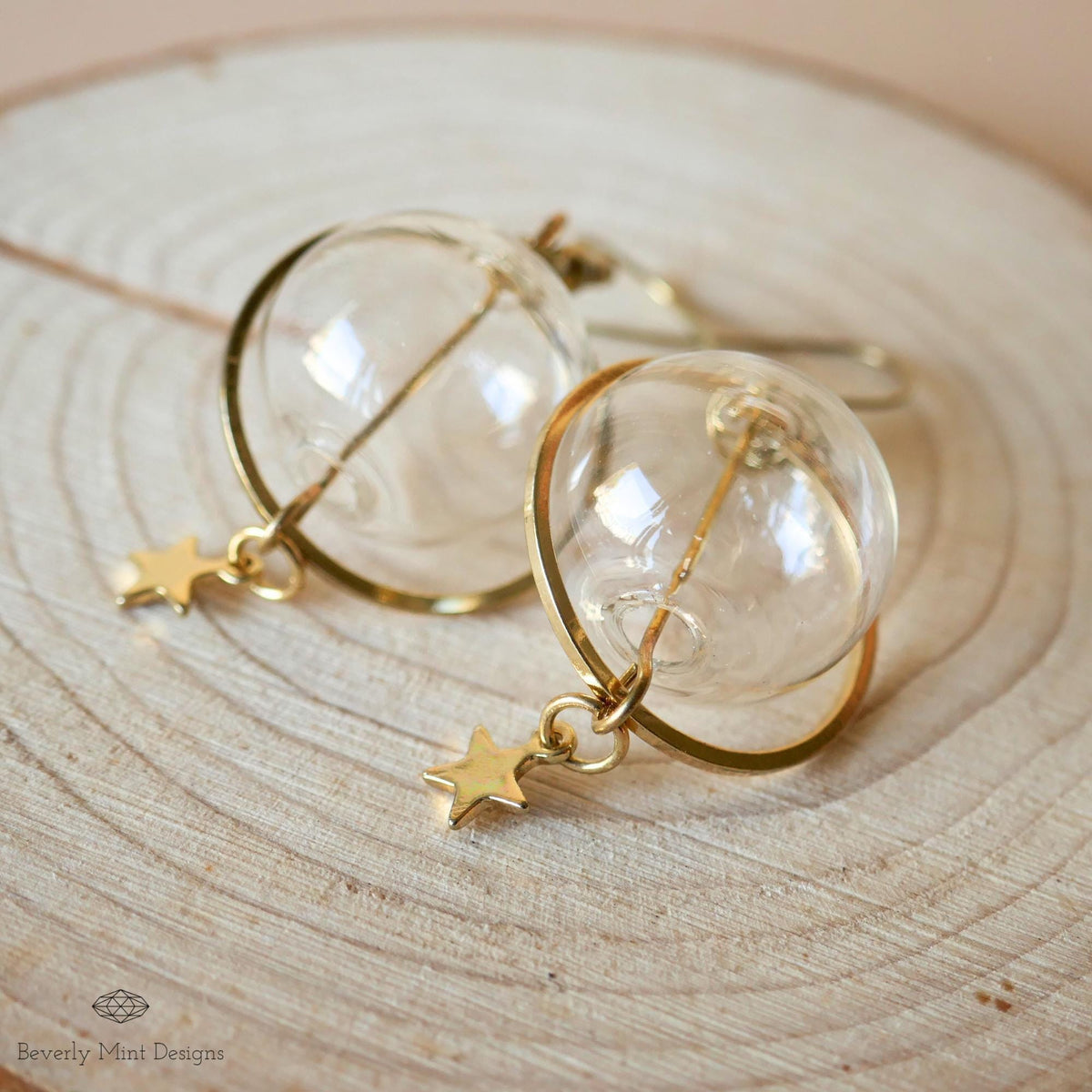 Unique Earrings, Bubble Dangle Earrings, Glass Ball Star Charm Earrings, Star Earrings, Sensitive Ear & Clip-On Options
