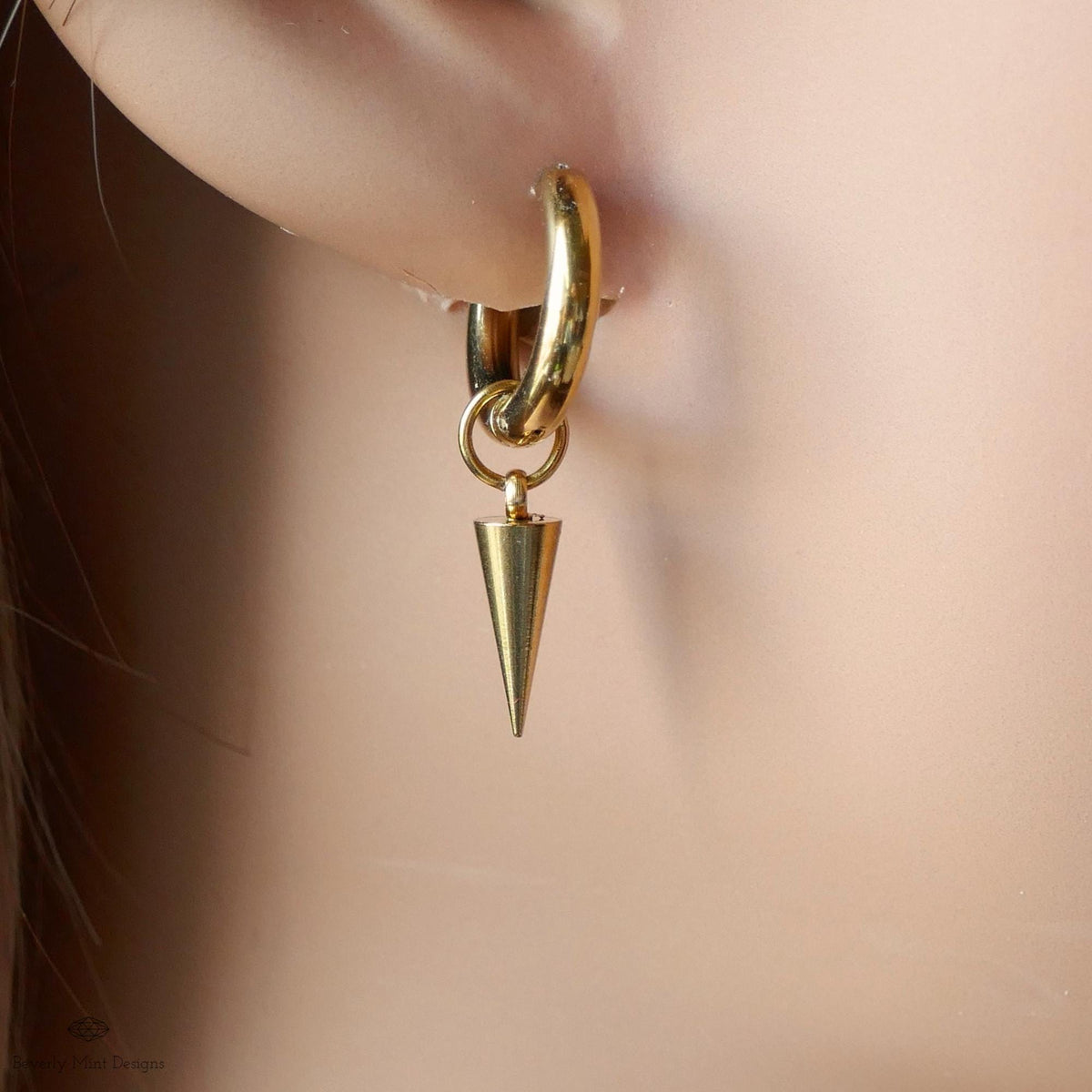 Gold Hoop Spike Earrings, Cone Huggie Earrings, Minimalist Earrings, Edgy Gold Jewelry, Modern Earrings