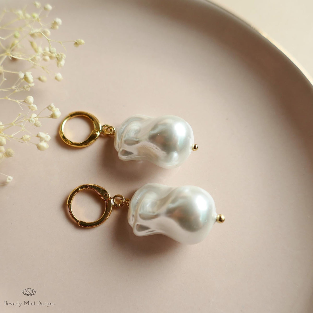 Baroque Pearl Hoop Earrings, Large Pearl Earrings, Gold Statement Earrings, Modern Pearl Jewelry, Sensitive Ear & Clip-On Options