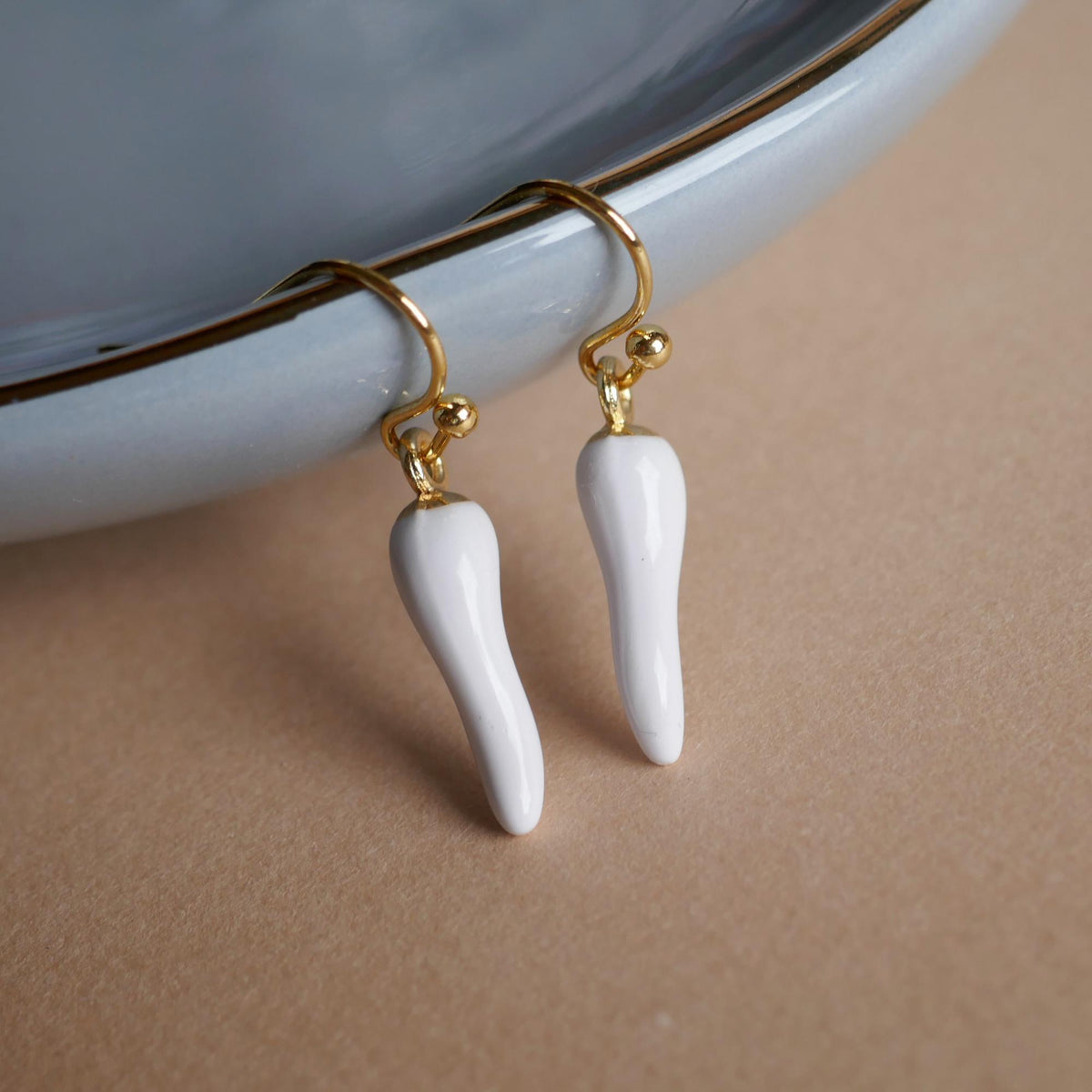 Chili Pepper Earrings, White Pepper Dangle, Gold Hook Earrings, Fun Earrings, Spicy Statement Earrings, Sensitive Ear & Clip-On Options