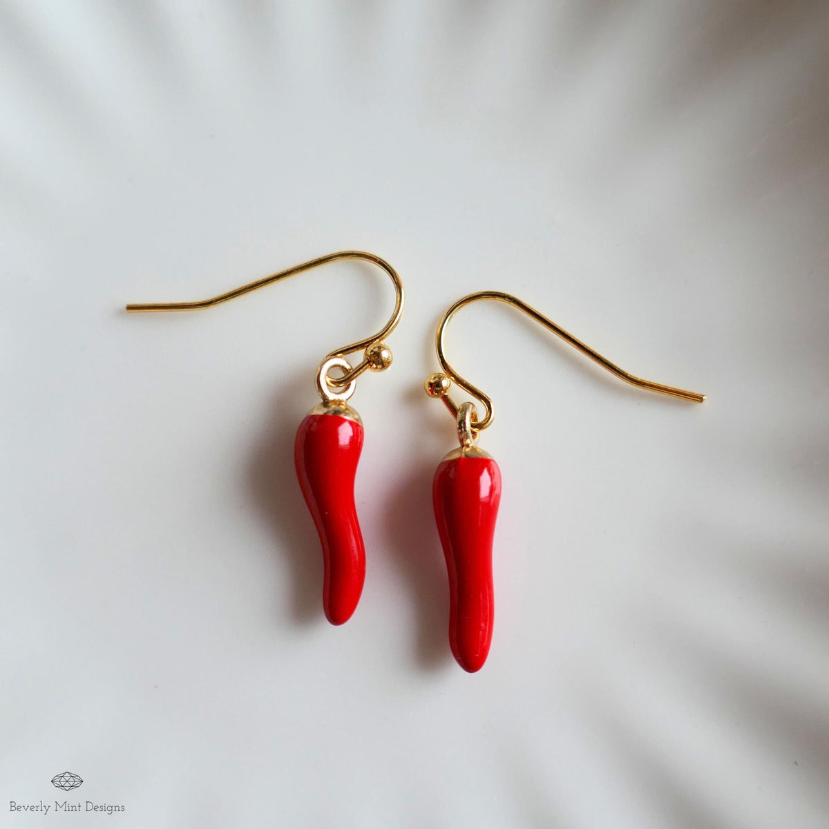 Red Chili Pepper Earrings, Red Pepper Dangle, Gold Hook Earrings, Fun Earrings, Spicy Statement Earrings, Sensitive Ear & Clip-On Options