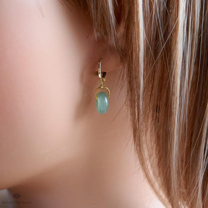 Gold Hoop Earrings with Green Aventurine, Donut Stone Earrings, Minimalist Everyday Hoops, Sensitive Ear & Clip-On Options