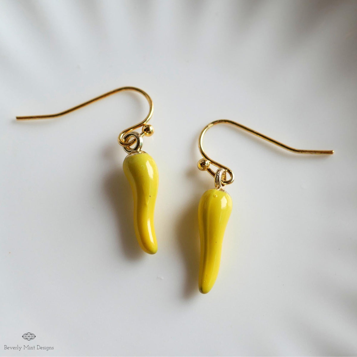 Chili Pepper Earrings, Yellow Pepper Dangle, Gold Hook Earrings, Fun Earrings, Spicy Statement Earrings, Sensitive Ear & Clip-On Options