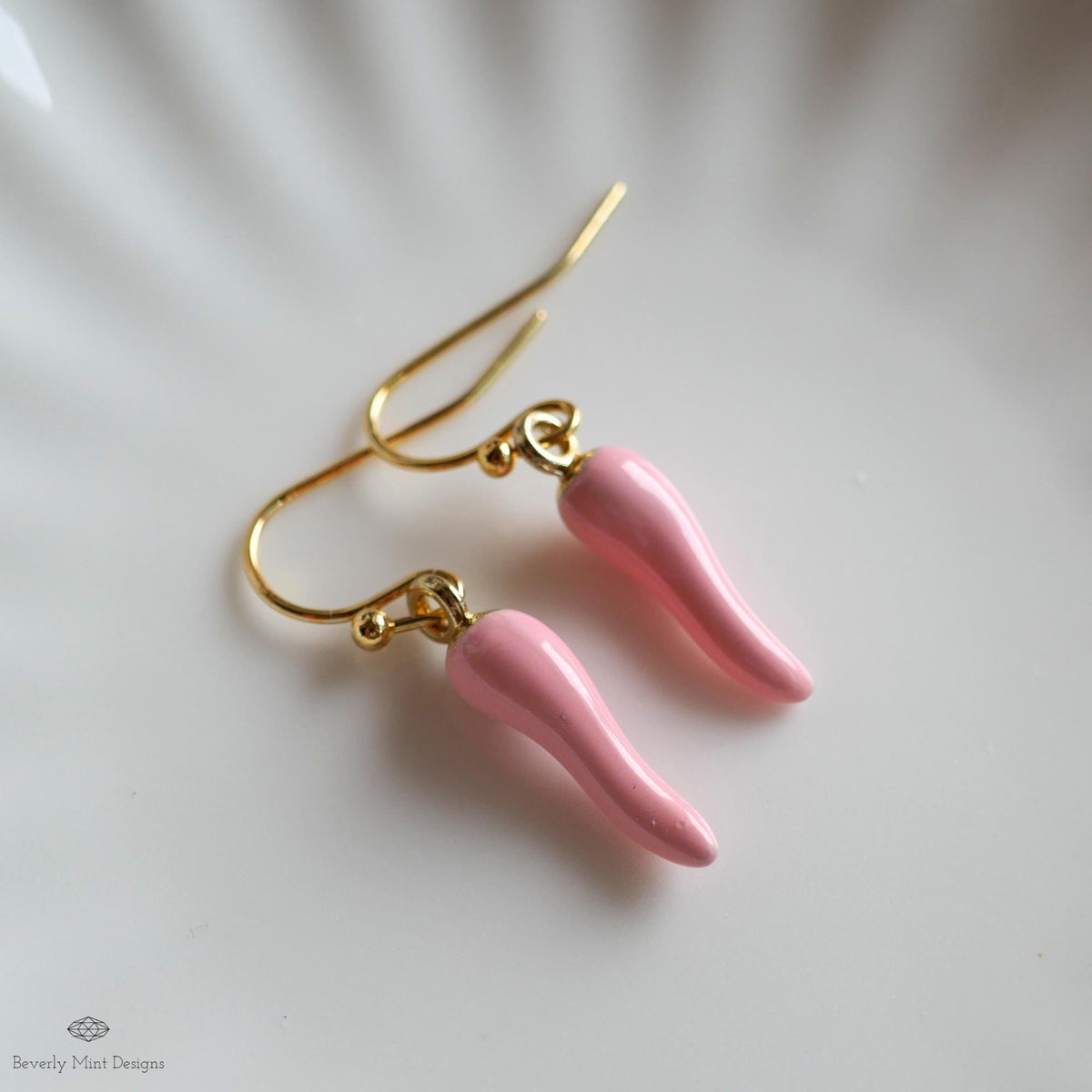 Chili Pepper Earrings, Light Pink Pepper Dangle, Gold Hook Earrings, Fun Earrings, Spicy Statement Earrings, Sensitive Ear & Clip-On Options