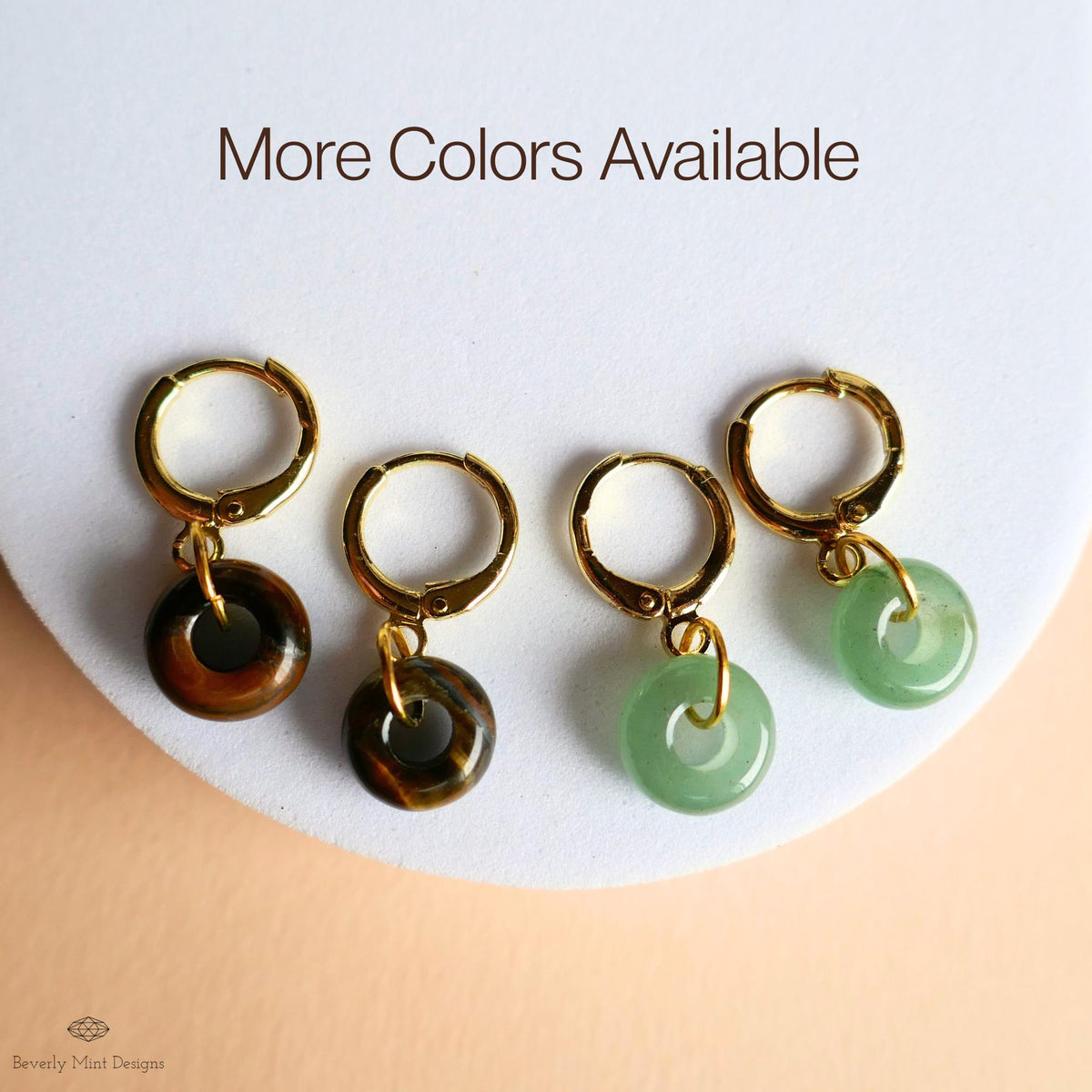 Gold Hoop Earrings with Green Aventurine, Donut Stone Earrings, Minimalist Everyday Hoops, Sensitive Ear & Clip-On Options