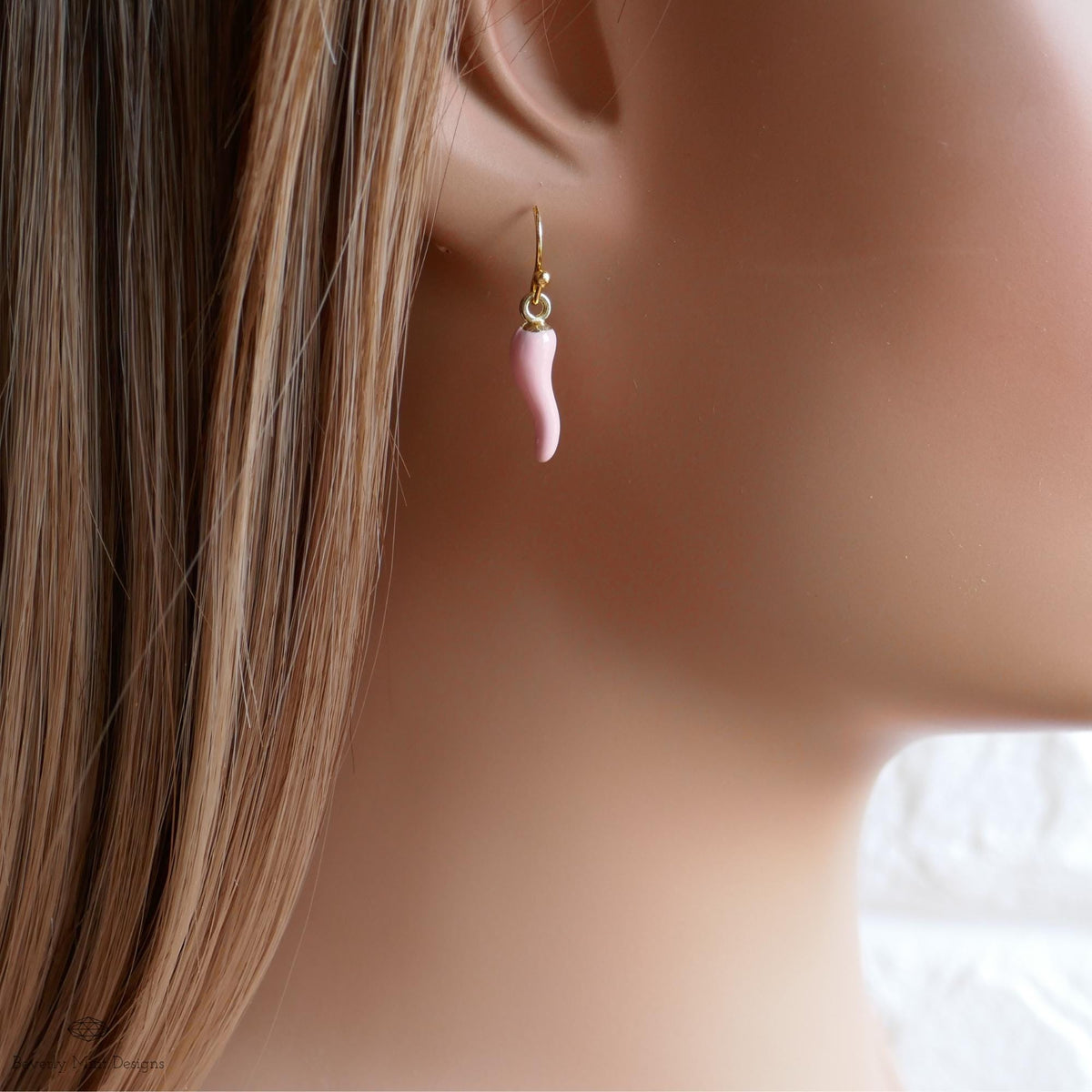 Chili Pepper Earrings, Light Pink Pepper Dangle, Gold Hook Earrings, Fun Earrings, Spicy Statement Earrings, Sensitive Ear & Clip-On Options