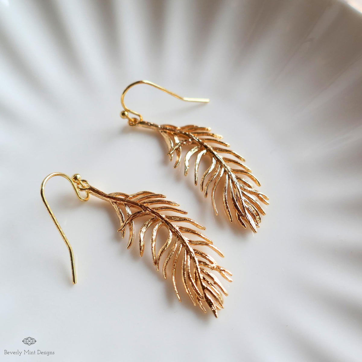 Gold Feather Earrings, Dainty Boho Dangle, Lightweight Hook Earrings, Nature Inspired Jewelry, Minimalist, Sensitive Ear & Clip-On Options
