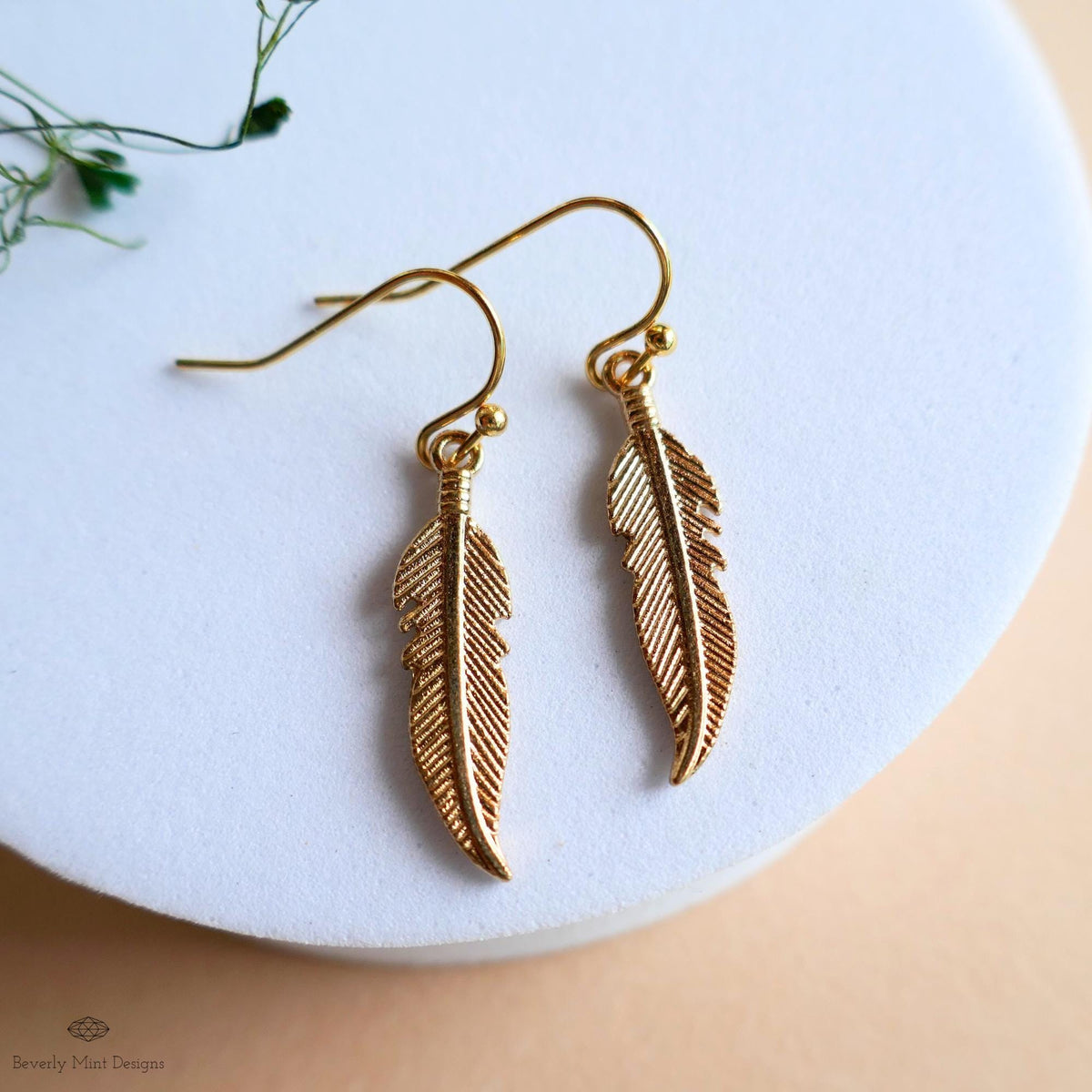 Gold Feather Earrings, Dainty Boho Dangle, Lightweight Hook Earrings, Nature Inspired Jewelry, Minimalist, Sensitive Ear & Clip-On Options