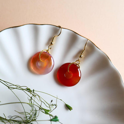 [Etsy 4410197376 image 2/7 id 7748837074] Red Agate Donut Earrings, Gold Hook Red Dangles, Minimalist Stone Jewelry