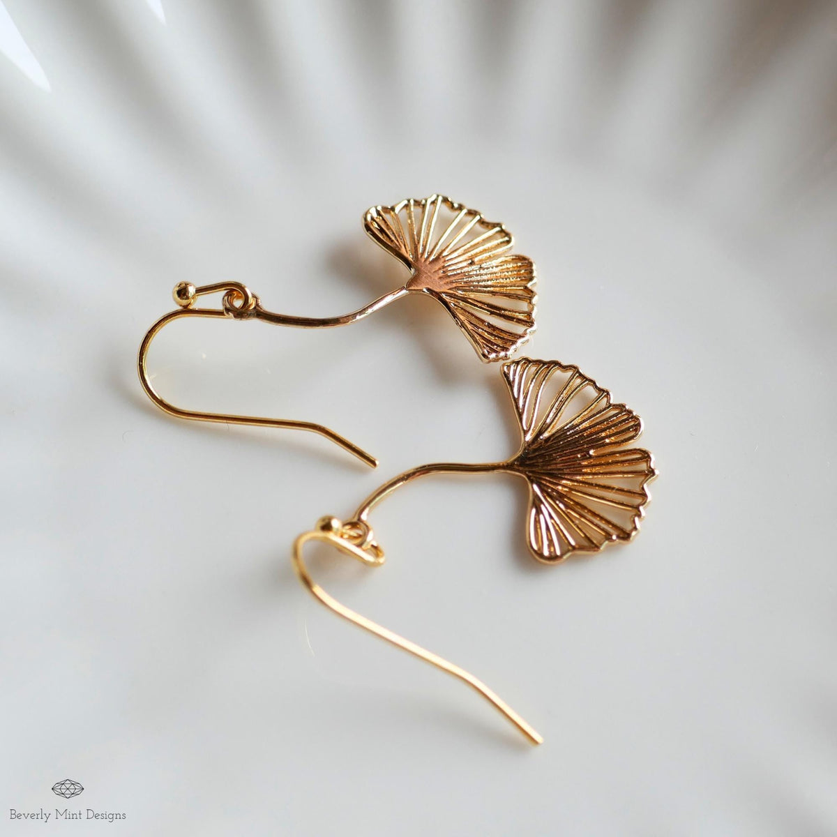 Gold Ginkgo Leaf Earrings, Botanical Dangle Earrings, Nature Inspired Jewelry, Delicate Hook Earrings, Sensitive Ear & Clip-On Options