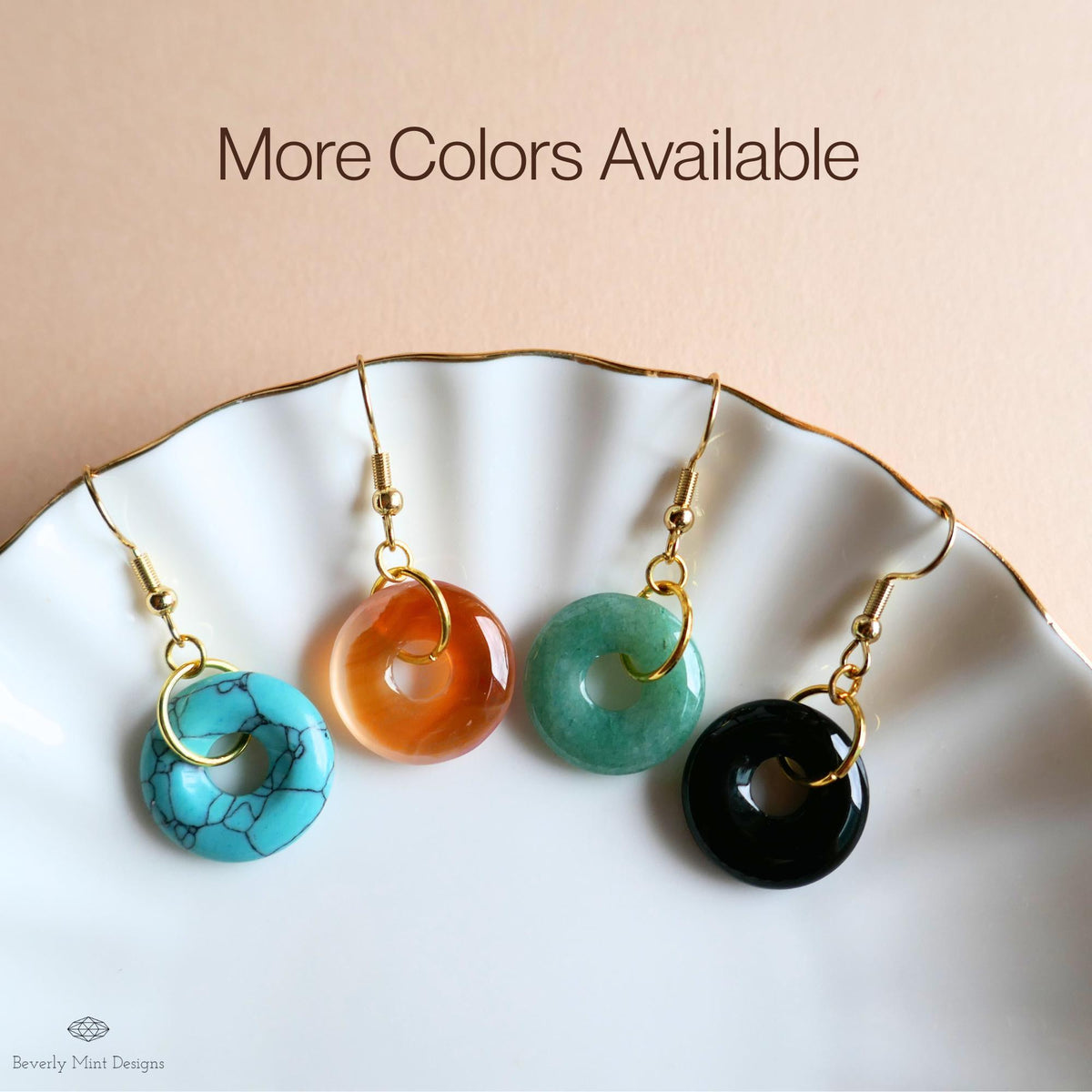 Green Aventurine Donut Earrings, Gold Hook Green Dangles, Minimalist Natural Stone Jewelry, Sensitive Ear & Clip-On Options