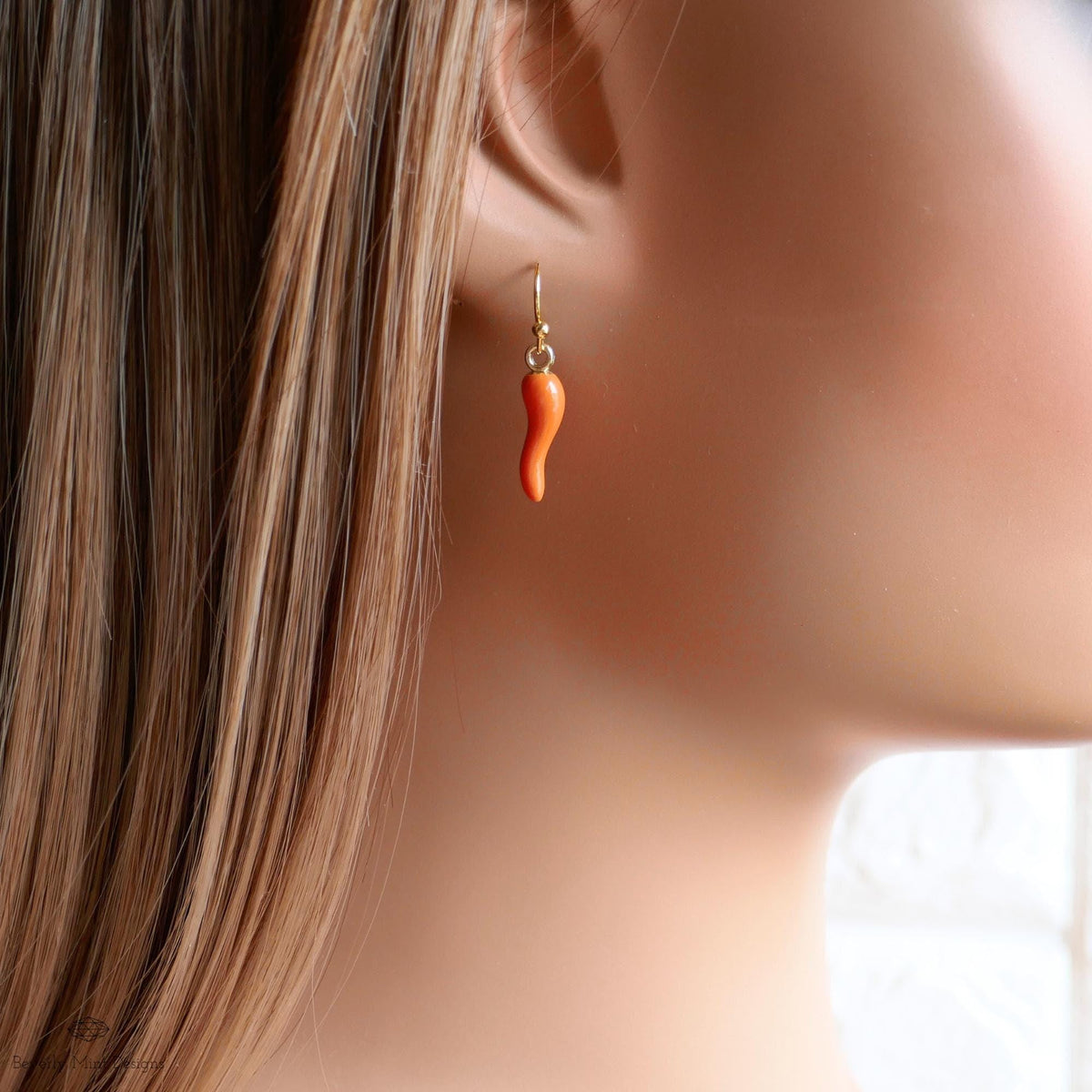 Chili Pepper Earrings, Orange Pepper Dangle, Gold Hook Earrings, Fun Earrings, Spicy Statement Earrings, Sensitive Ear & Clip-On Options