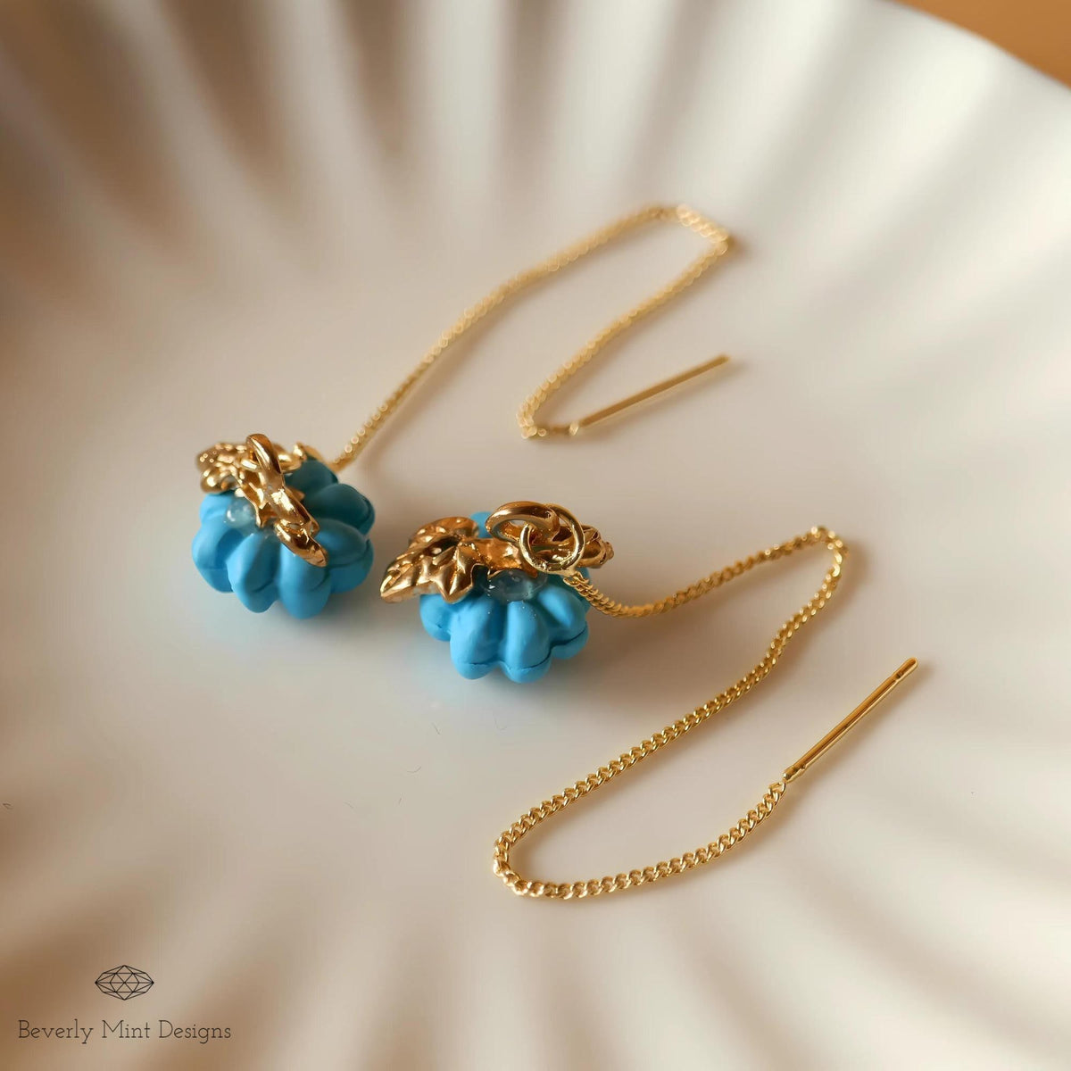 Halloween Pumpkin Earrings, Cute Pumpkin Earrings, Blue Earrings, Fun Halloween Accessories, Sensitive Ear & Clip-On Options