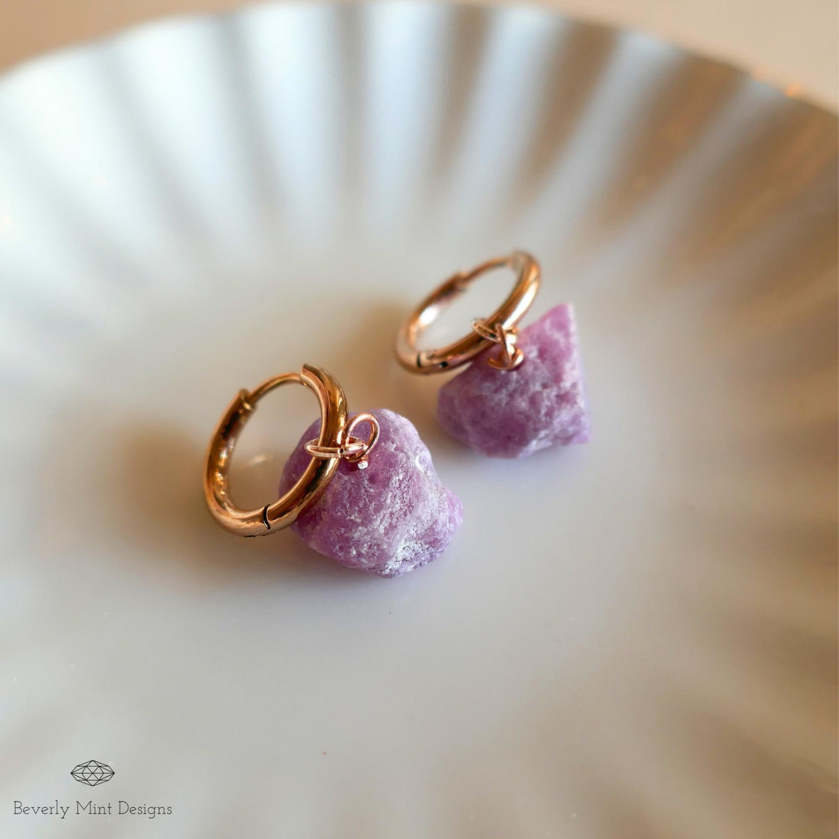 Rose Gold Huggie Hoop Earrings, Raw Ruby July Birthstone, Hypoallergenic Stainless Steel