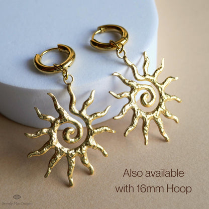 Sun Earrings, 18K Gold Boho Sun Earrings, Bohemian Style Earrings, Gold Sunburst Earrings, Bohemian Jewelry, Unique Gift For Her