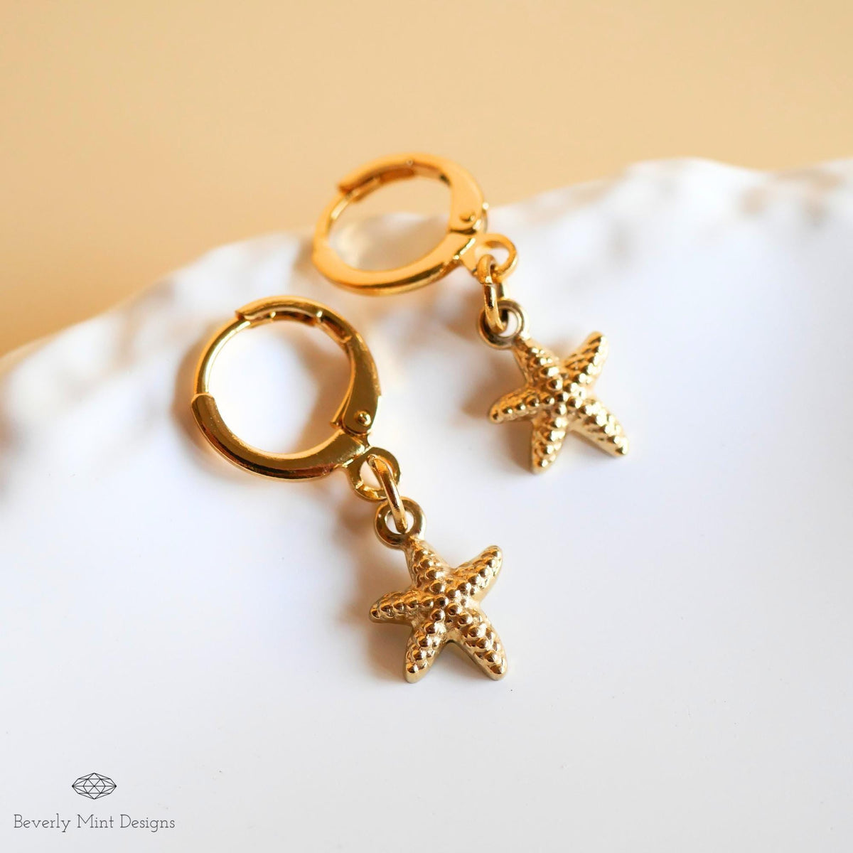 Starfish Earrings, 18K Gold Minimalist Earrings, Beach Earrings, Sensitive Ear & Clip-On Options