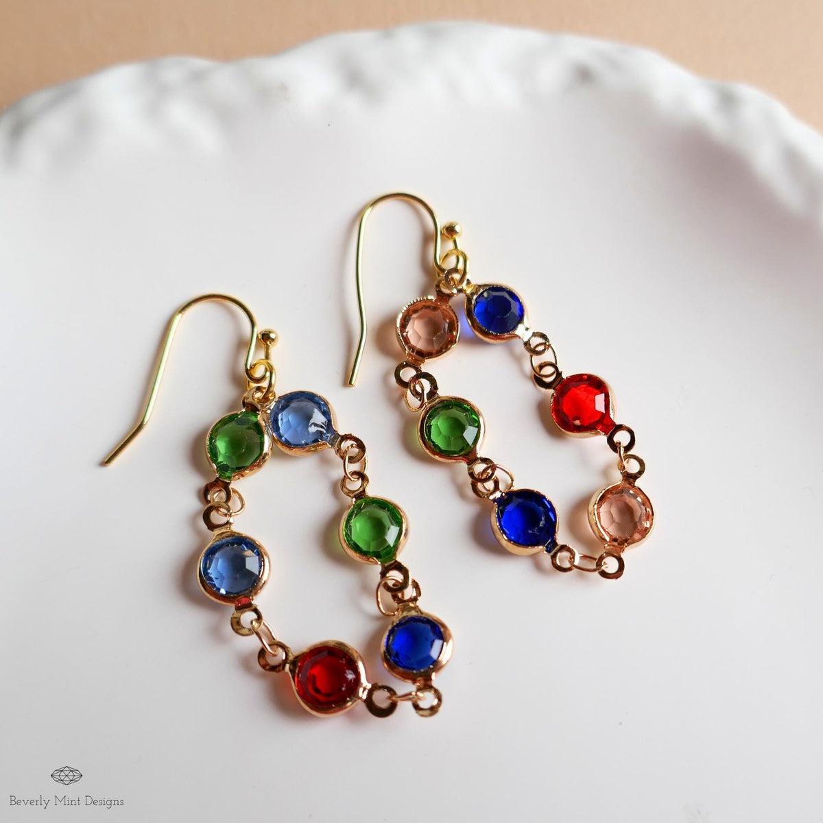 Colorful Stone Earrings, Gold Multi Color Dangle Earrings, Boho Statement Jewelry, Rainbow Drop Earrings, Sensitive Ear & Clip-On Options