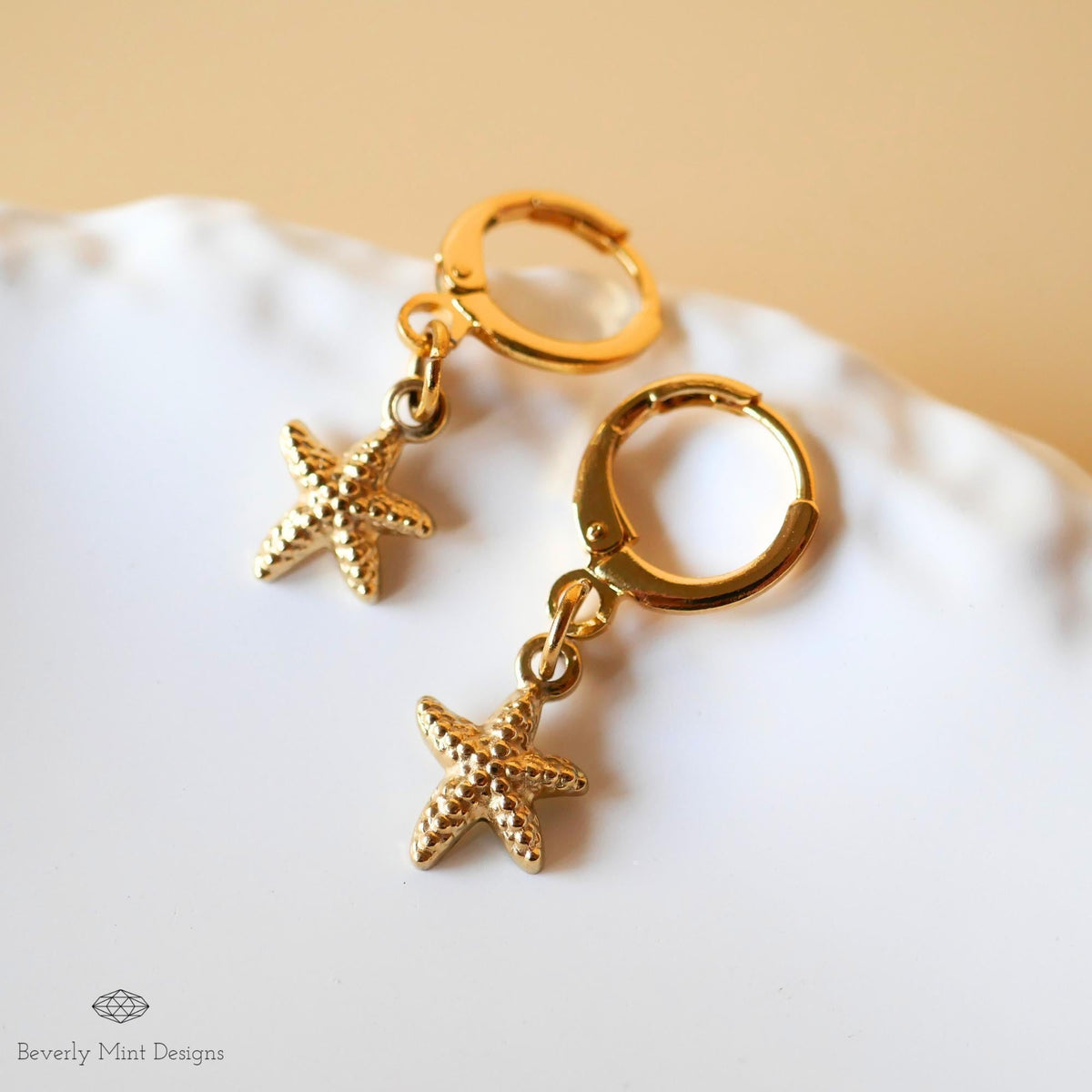 Starfish Earrings, 18K Gold Minimalist Earrings, Beach Earrings, Sensitive Ear & Clip-On Options