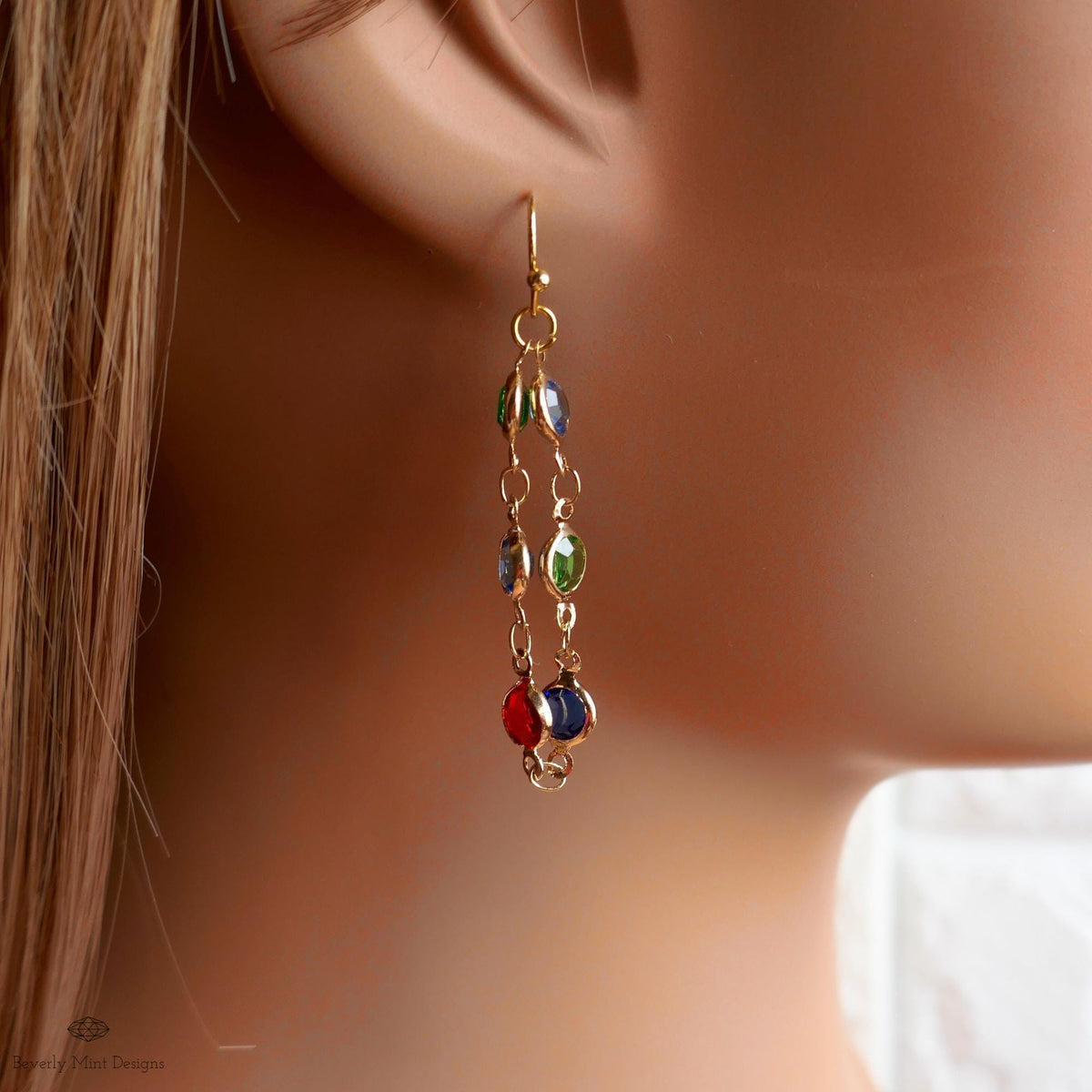 Colorful Stone Earrings, Gold Multi Color Dangle Earrings, Boho Statement Jewelry, Rainbow Drop Earrings, Sensitive Ear & Clip-On Options