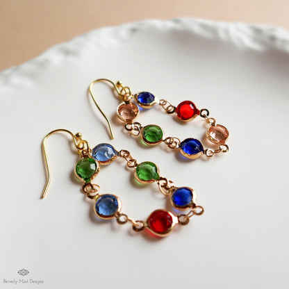 Colorful Stone Earrings, Gold Multi Color Dangle Earrings, Boho Statement Jewelry, Rainbow Drop Earrings, Sensitive Ear & Clip-On Options