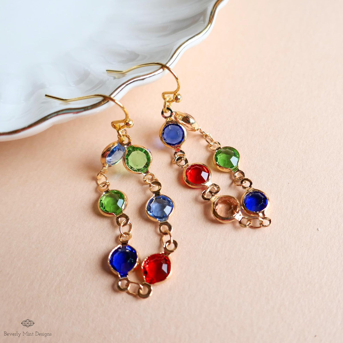 Colorful Stone Earrings, Gold Multi Color Dangle Earrings, Boho Statement Jewelry, Rainbow Drop Earrings, Sensitive Ear & Clip-On Options