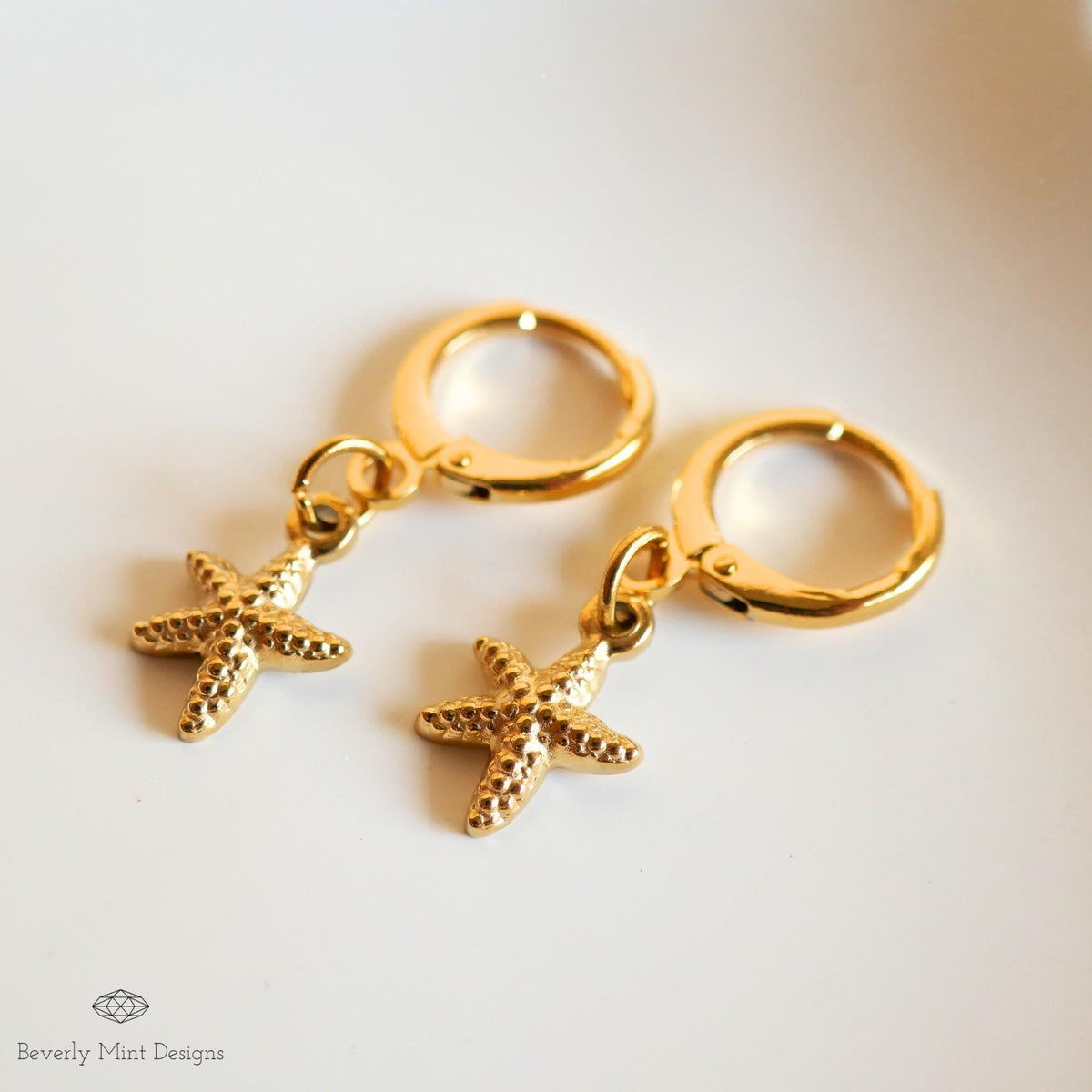 Starfish Earrings, 18K Gold Minimalist Earrings, Beach Earrings, Sensitive Ear & Clip-On Options
