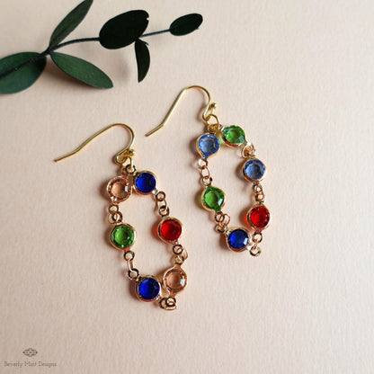 Colorful Stone Earrings, Gold Multi Color Dangle Earrings, Boho Statement Jewelry, Rainbow Drop Earrings, Sensitive Ear & Clip-On Options