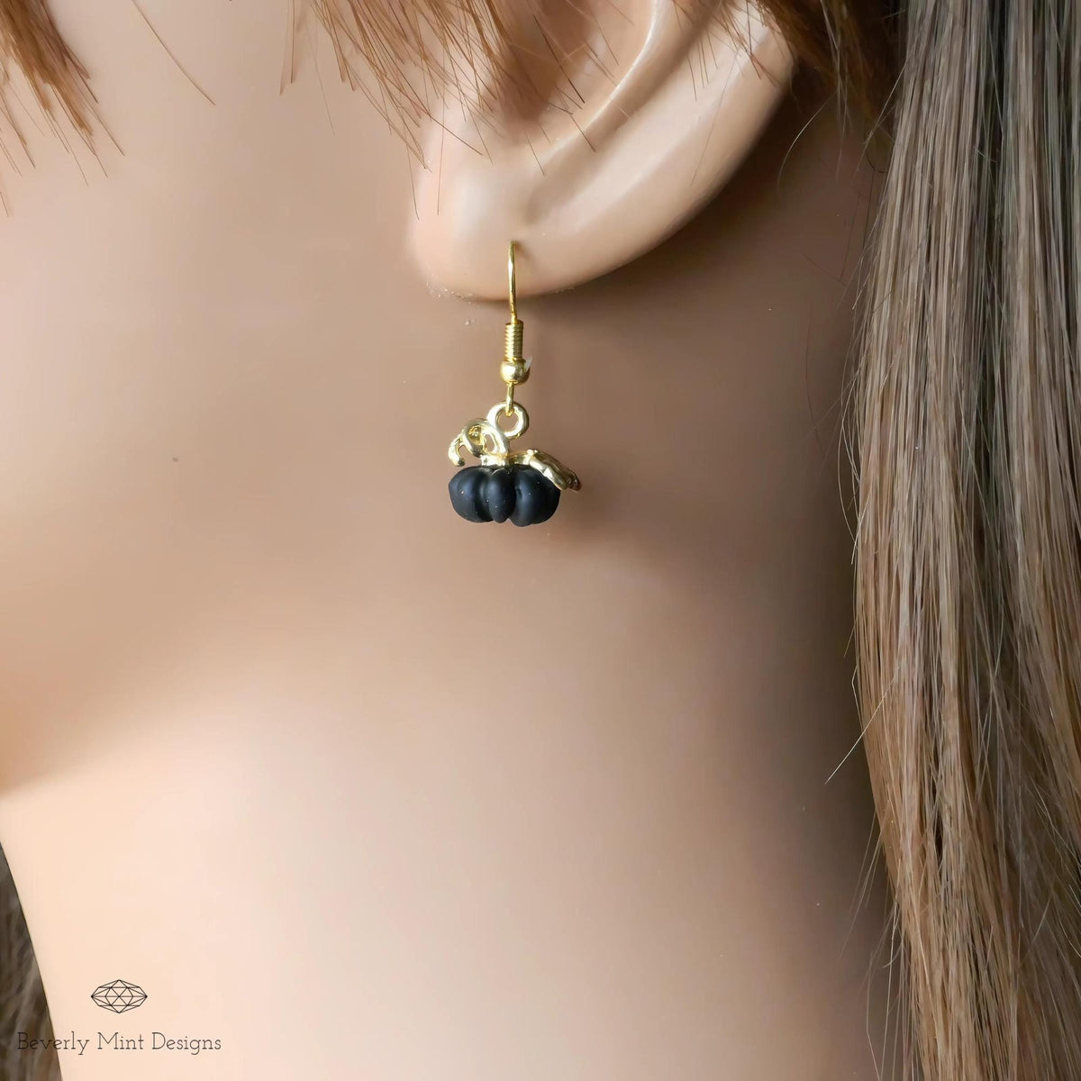 Halloween Pumpkin Earrings, Tiny Cute Black Pumpkin Dangle Earrings, Fall Jewelry, Sensitive Ear & Clip-On Options