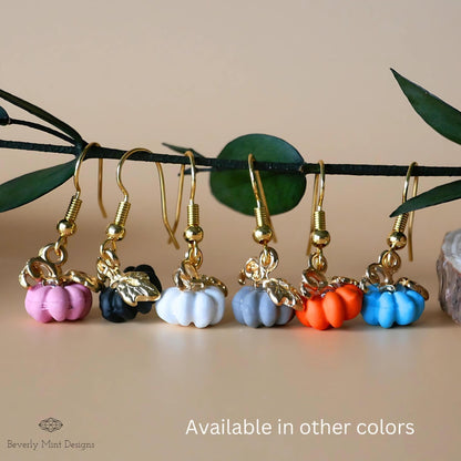 Halloween Pumpkin Earrings, Tiny Cute Black Pumpkin Dangle Earrings, Fall Jewelry, Sensitive Ear & Clip-On Options