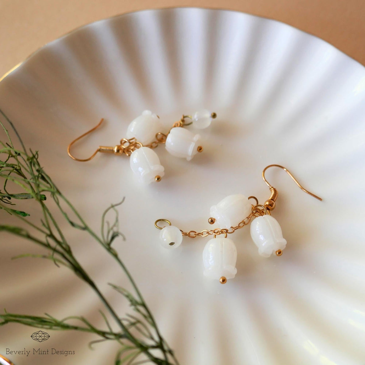 White Lily Of The Valley Flower Earrings, Floral Dangle and Drop Earrings, Birth Flower for May, Sensitive Ear & Clip-On Options