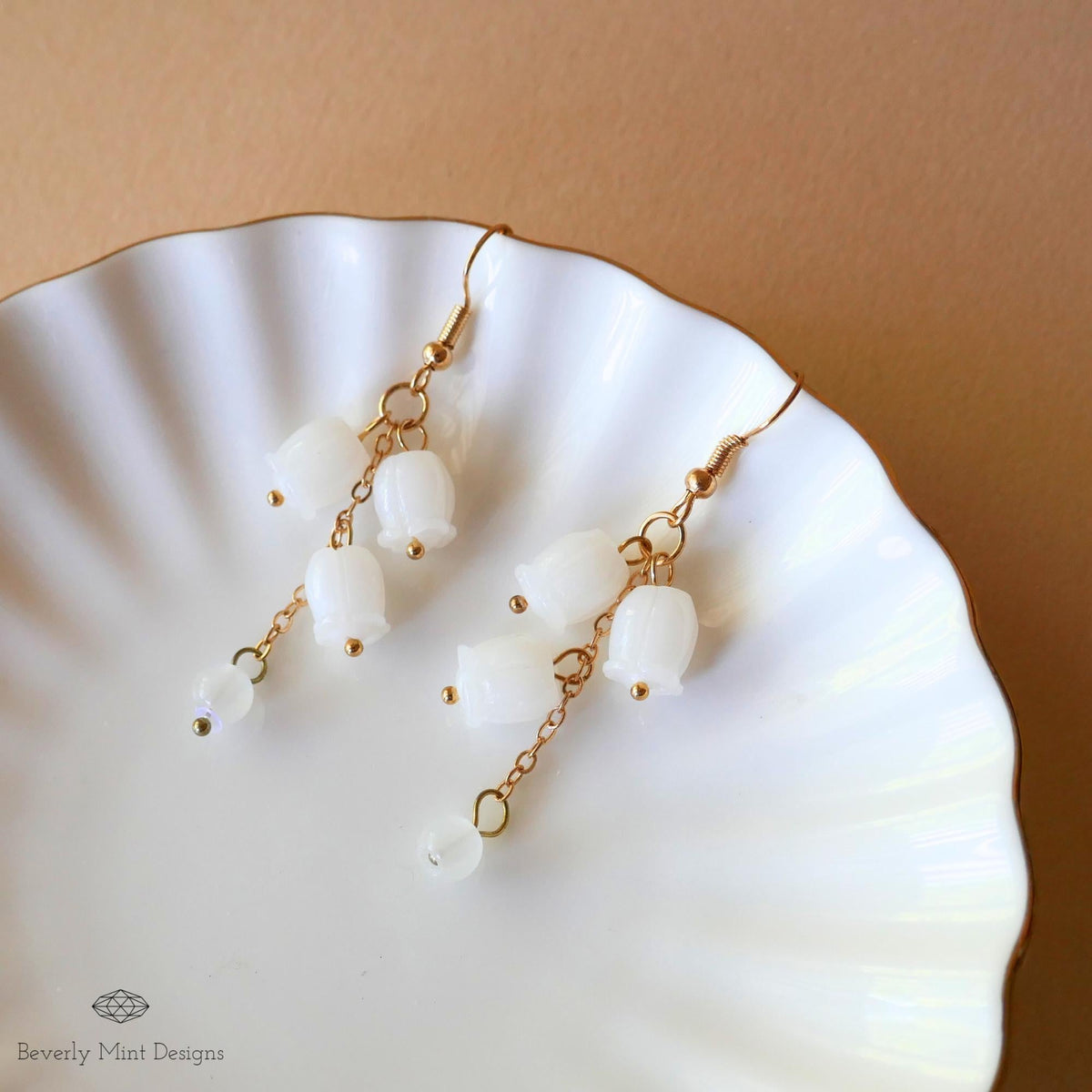 White Lily Of The Valley Flower Earrings, Floral Dangle and Drop Earrings, Birth Flower for May, Sensitive Ear & Clip-On Options