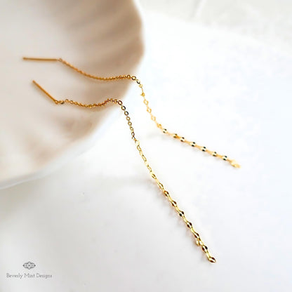 14K Gold Threader Earrings, Gold Tassel Earrings, Threader Earrings, Dainty Earrings, Long Earrings, Minimalist Earrings