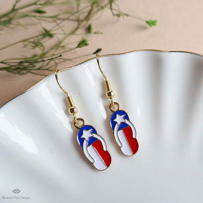 Patriotic Flip Flop Earrings, Red White Blue Sandal Jewelry, USA 4th of July Earrings, Sensitive Ear & Clip-On Options