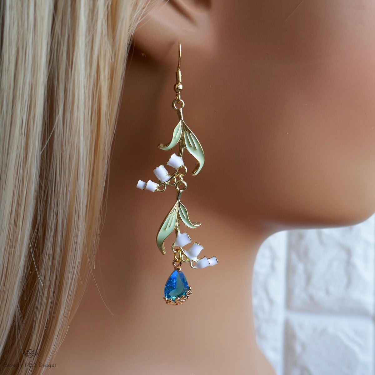 Lily of the Valley Earrings Gold Drop Earrings with Teardrop ,Botanical Bridal Jewelry Nature Inspired, Sensitive Ear & Clip-On Options