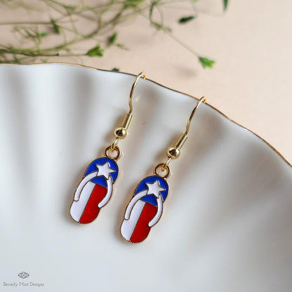 Patriotic Flip Flop Earrings, Red White Blue Sandal Jewelry, USA 4th of July Earrings, Sensitive Ear & Clip-On Options