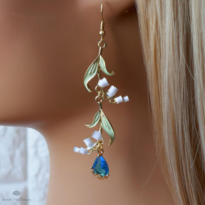 Lily of the Valley Earrings Gold Drop Earrings with Teardrop ,Botanical Bridal Jewelry Nature Inspired, Sensitive Ear & Clip-On Options