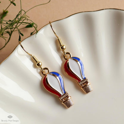 Patriotic Hot Air Balloon Earrings , Red White Blue Dangle Jewelry, USA 4th of July Earrings, Sensitive Ear & Clip-On Options