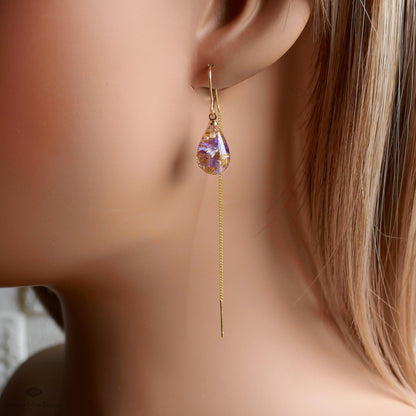 Pressed Flower Threader Earrings, Gold Chain Earrings, Resin Floral Jewelry, Dainty Drop Earrings, Sensitive Ear & Clip-On Options