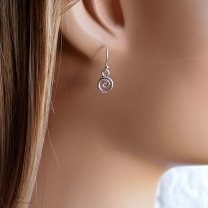 Silver Spiral Earrings, Small Dangle Swirl Earrings, Minimalist Boho Jewelry, Celtic Inspired, Sensitive Ear & Clip-On Options