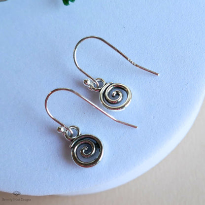 Silver Spiral Earrings, Small Dangle Swirl Earrings, Minimalist Boho Jewelry, Celtic Inspired, Sensitive Ear & Clip-On Options