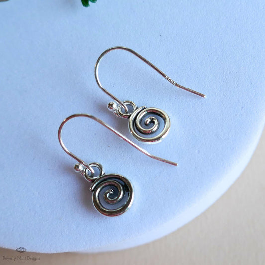 Silver Spiral Earrings, Small Dangle Swirl Earrings, Minimalist Boho Jewelry, Celtic Inspired, Sensitive Ear & Clip-On Options