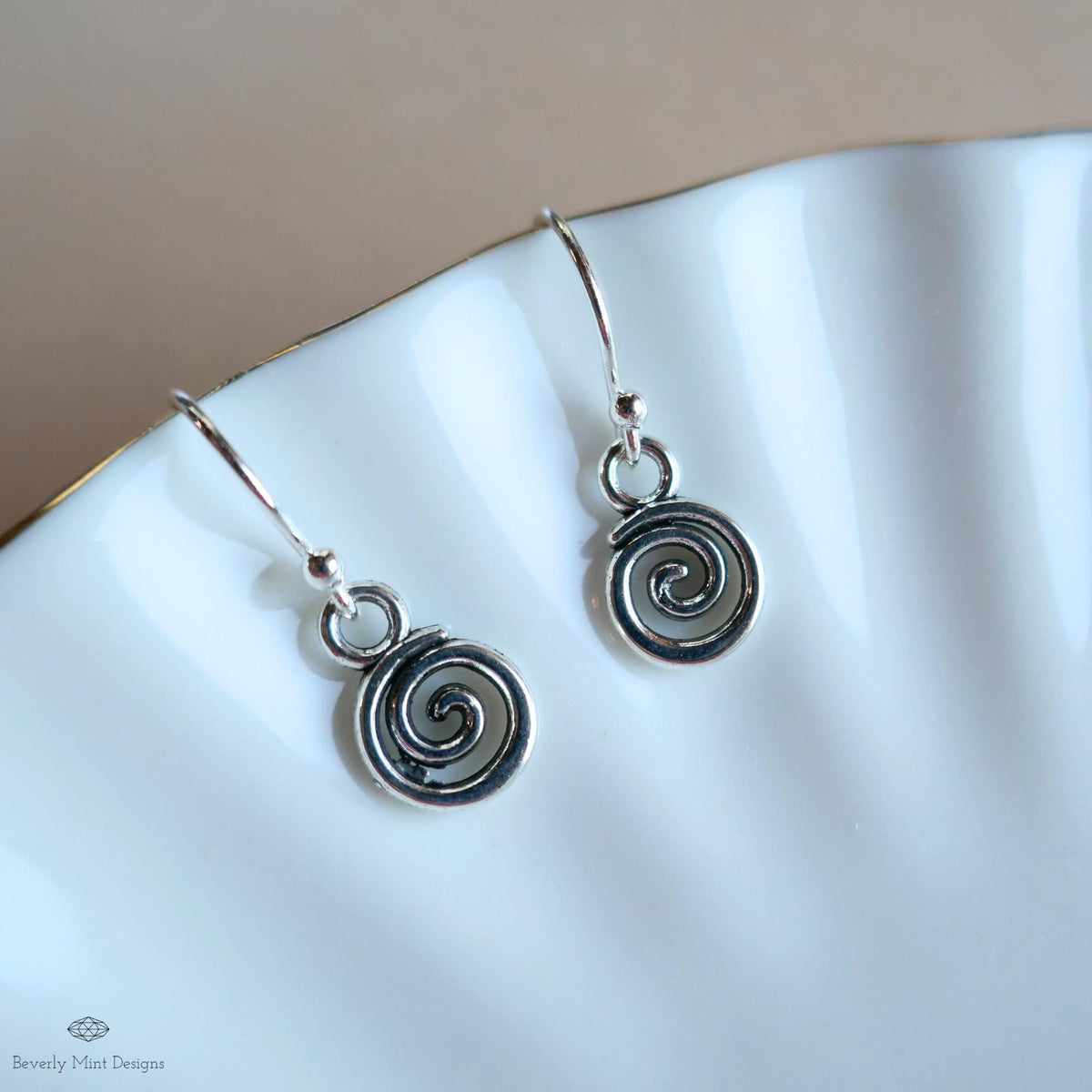 Silver Spiral Earrings, Small Dangle Swirl Earrings, Minimalist Boho Jewelry, Celtic Inspired, Sensitive Ear & Clip-On Options