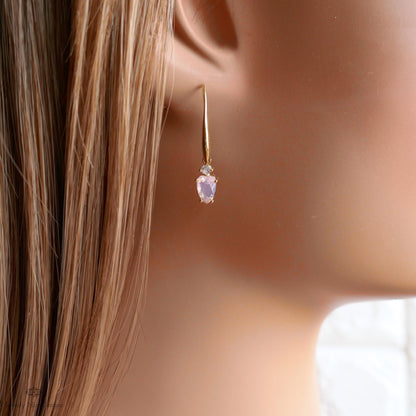 Light Pink Heart Earrings, Minimalist Jewelry, Gold Dangle Earrings, Dainty Drop Earrings, Romantic, Sensitive Ear & Clip-On Options