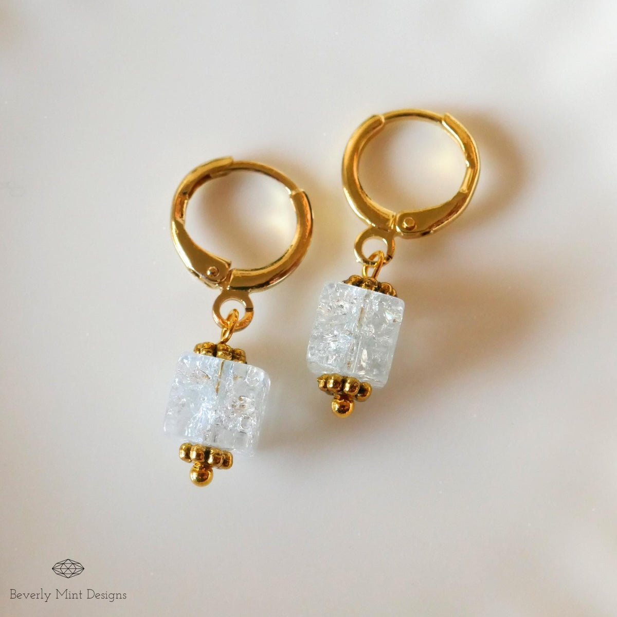 Gold Hoop Earrings, Light Blue Glass Bead Earrings, Minimalist Blue Dangle Earrings, Pastel jewelry, Sensitive Ear & Clip-On Options