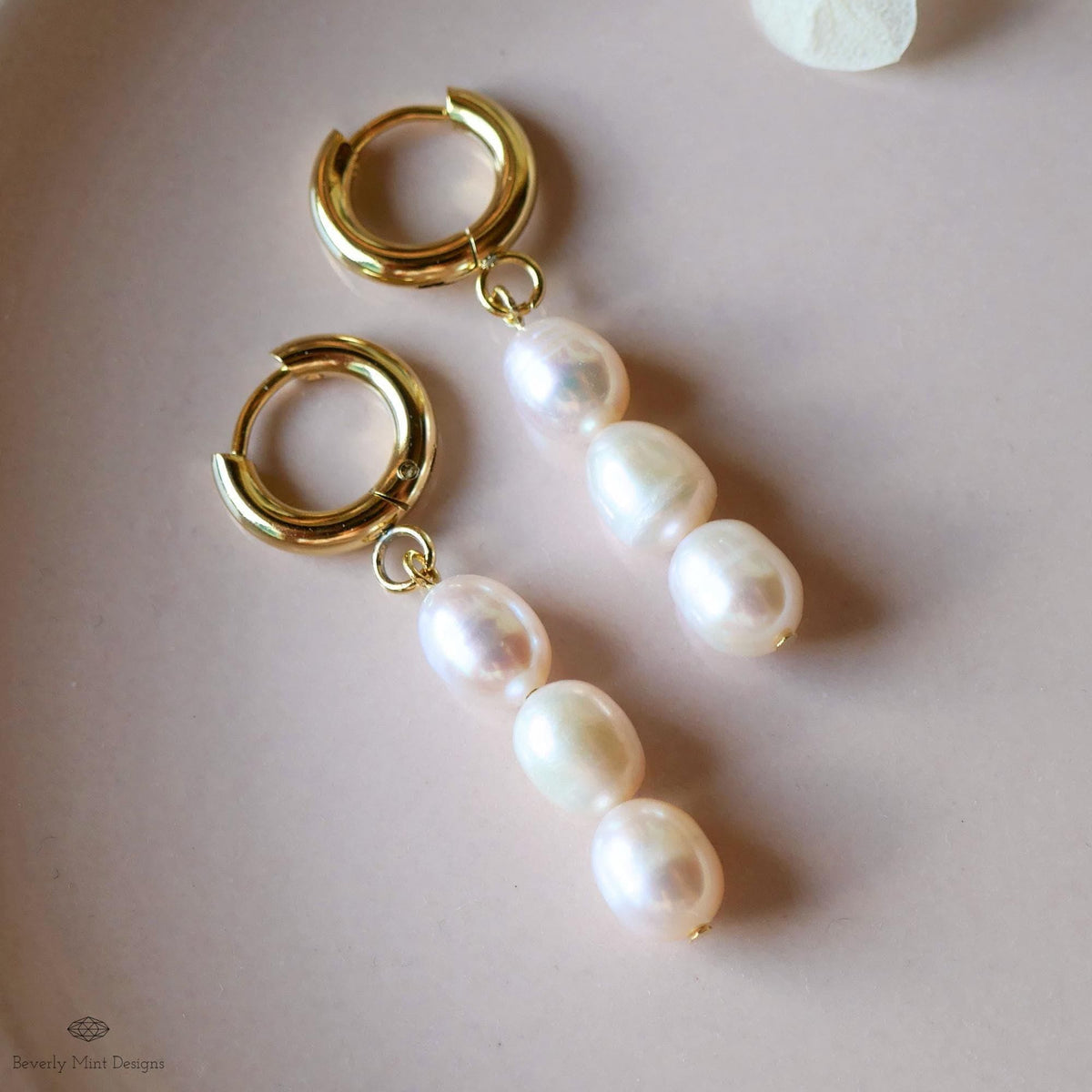 Gold Hoop Earrings with Freshwater Pearls Classic Pearl Drop Earrings Dangle Pearl Hoops Bridal Jewelry  Minimalist Style