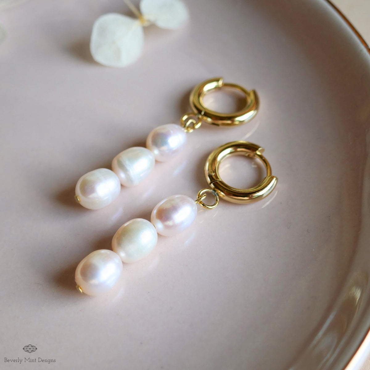 Gold Hoop Earrings with Freshwater Pearls Classic Pearl Drop Earrings Dangle Pearl Hoops Bridal Jewelry  Minimalist Style